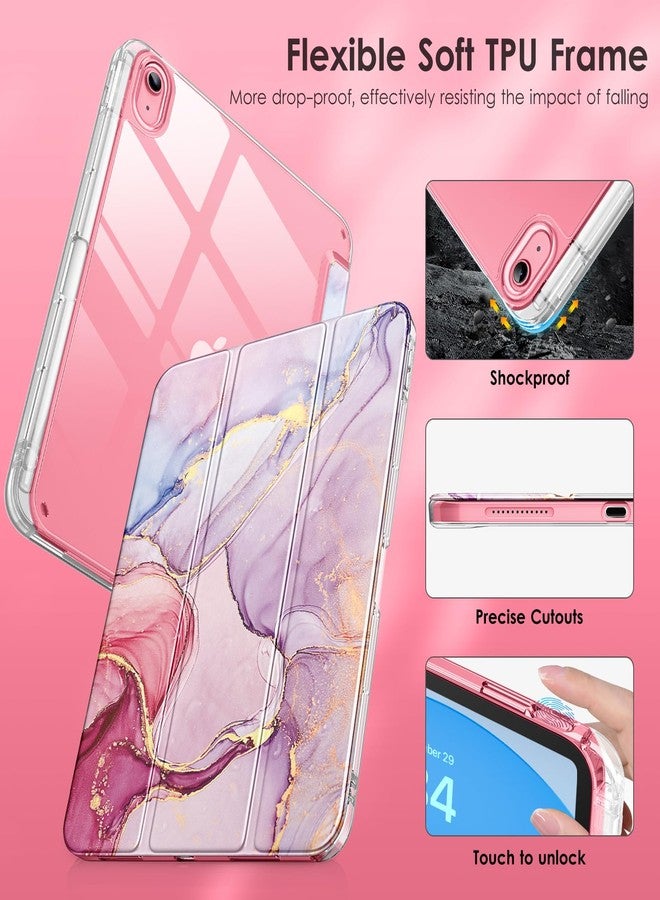 دتو جراب DTTO لجهاز iPad (A16) من الجيل الحادي عشر/العاشر (2025/2022)، ظهر صلب شفاف مع إطار TPU ناعم، حامل قلم ثلاثي الطي رفيع، خاصية التشغيل/الإيقاف التلقائي لجهاز iPad مقاس 11/10.9 بوصة، لون رخامي وردي - Image 3